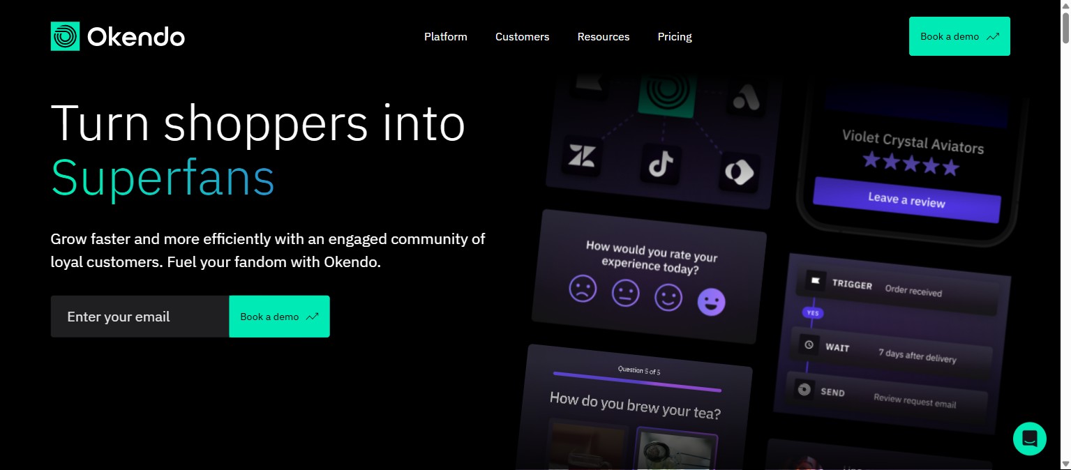 Site de la plateforme Shopify d'avis clients et marketing Okendo