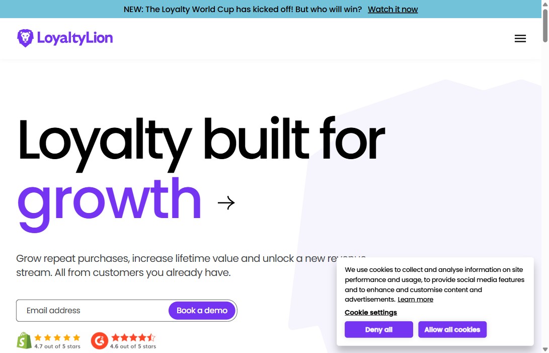 Site de la plateforme de fidélité client Shopify LoyaltyLion