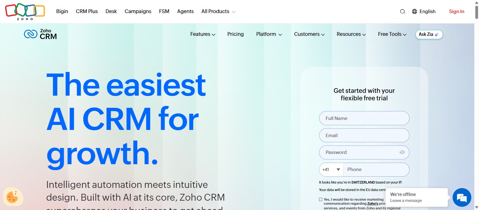 Zoho CRM website