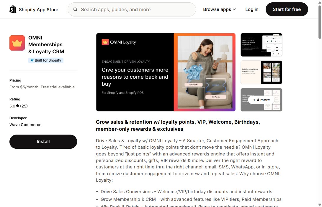 OMNI Loyalty CRM Shopify, programme de fidélité