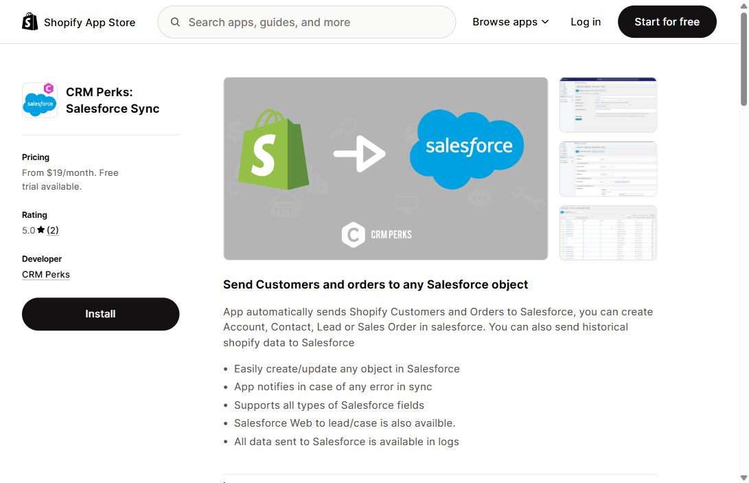 CRM Perks, synchronisation Shopify vers Salesforce