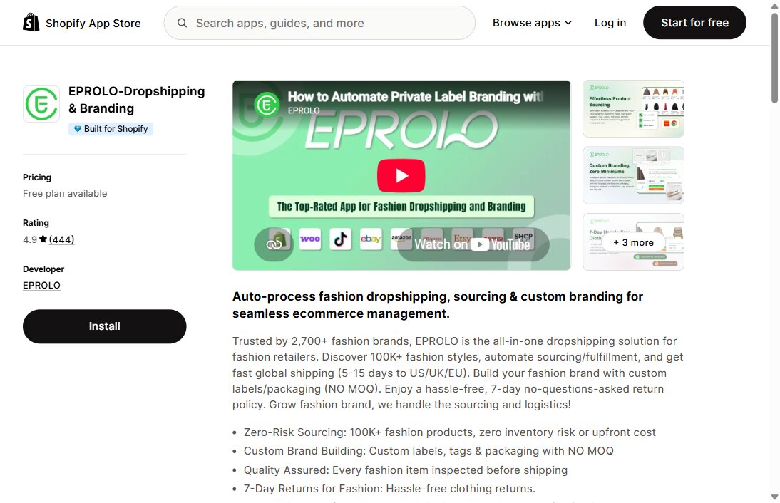 EPROLO, fashion dropshipping and private branding with no MOQ