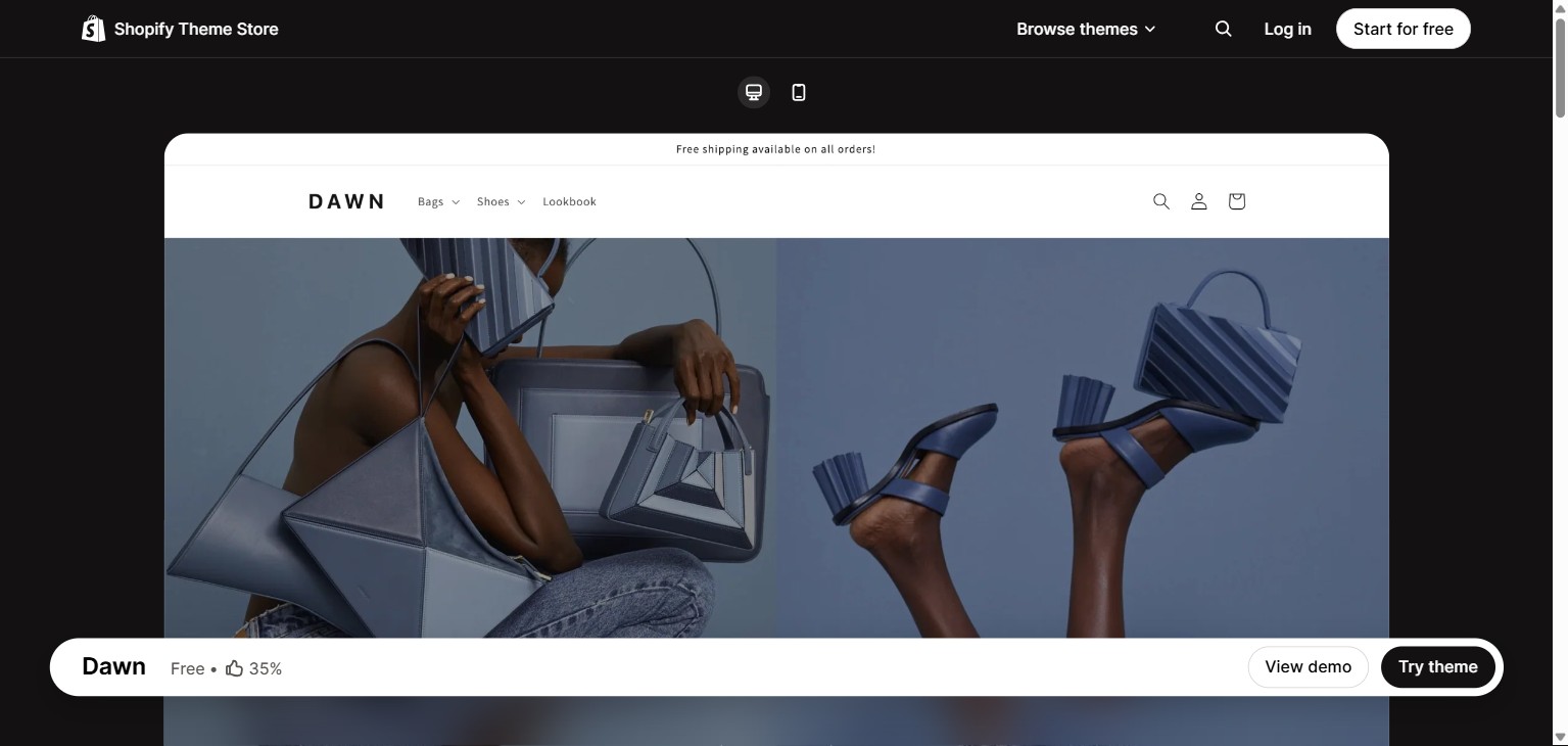 Dawn free Shopify theme for apparel