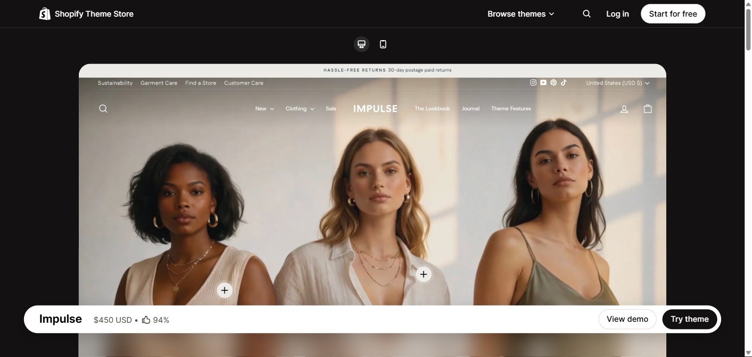 Impulse Shopify theme for apparel