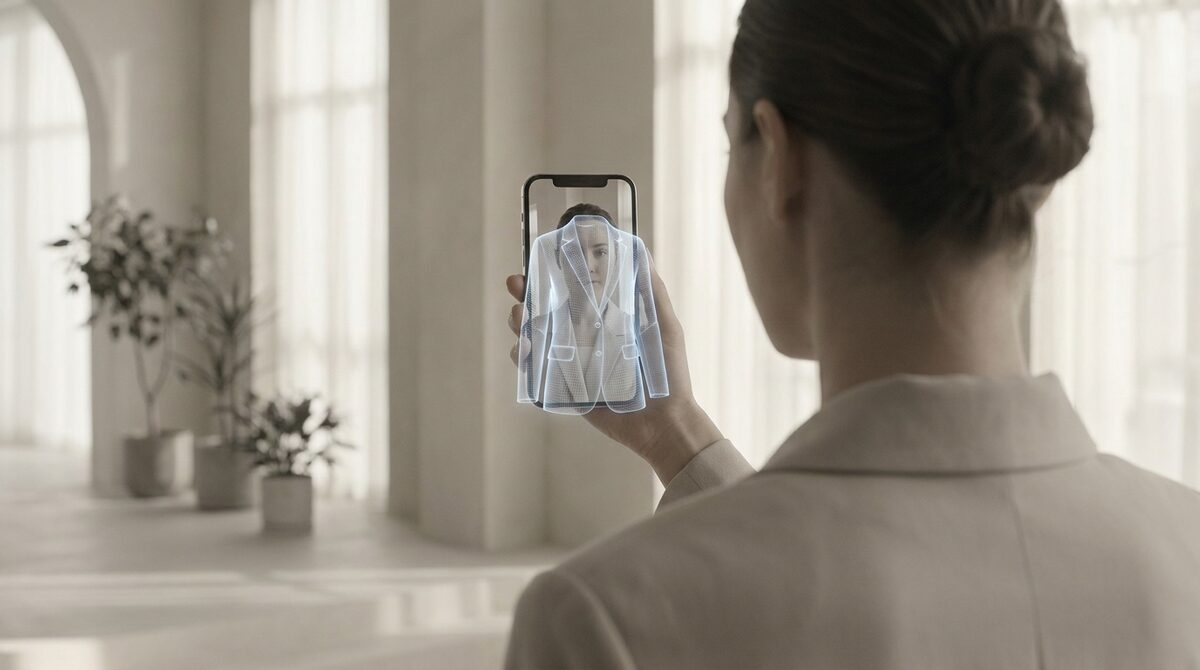 Augmented reality fashion app rendering an outfit on a shopper