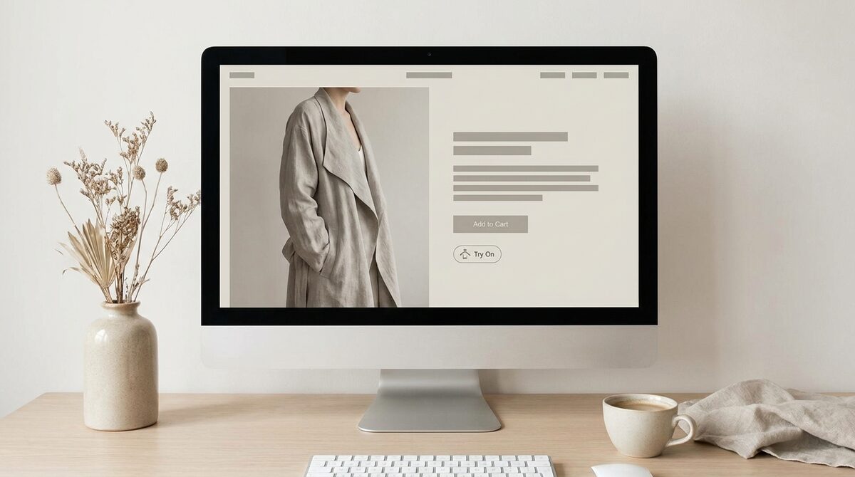 Virtual try on preview showing clothing, glasses and a ring on a shopper photo