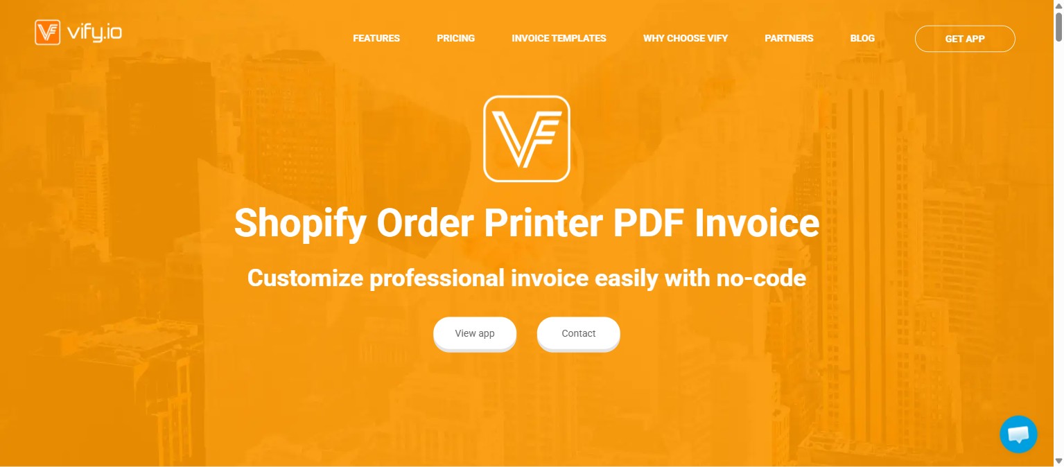 Page d’accueil de l’app Vify Order Printer PDF Invoice