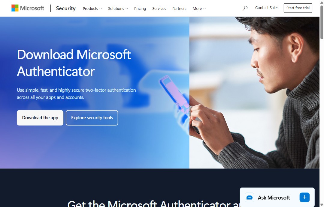 Microsoft Authenticator app official page