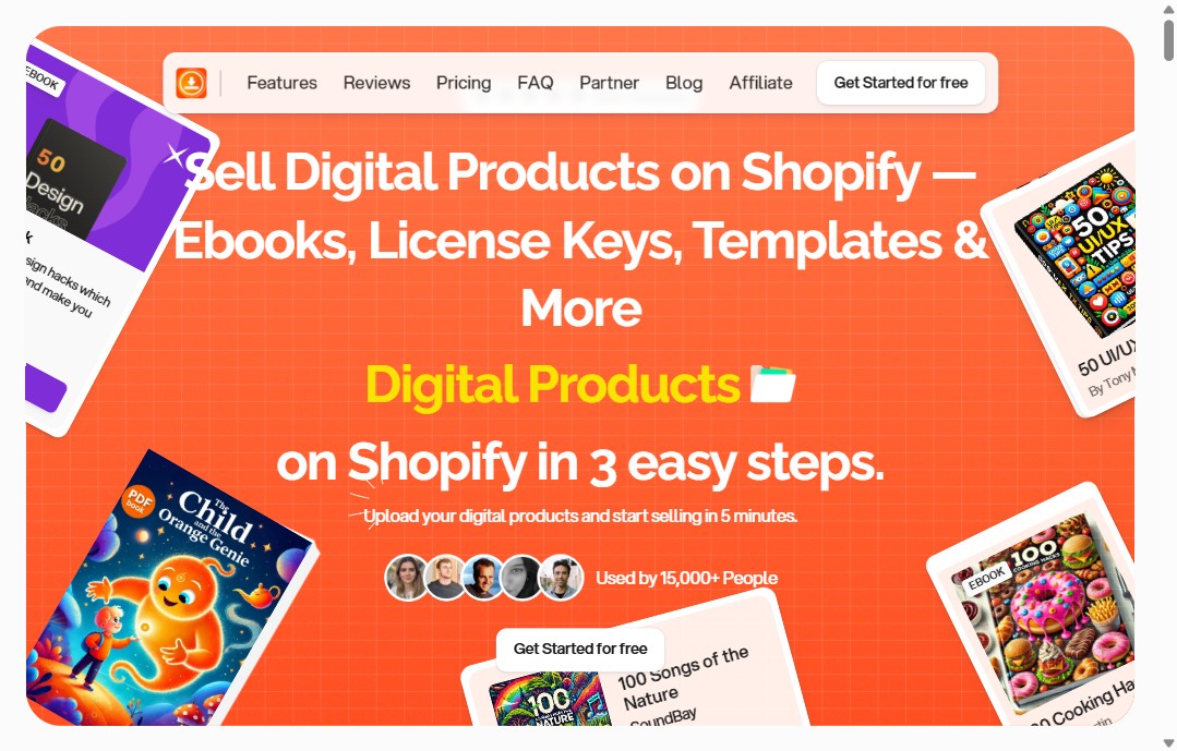 Startseite der Shopify-App BIG Digital Downloads