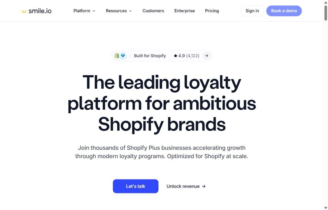 Smile.io Shopify loyalty and rewards app website