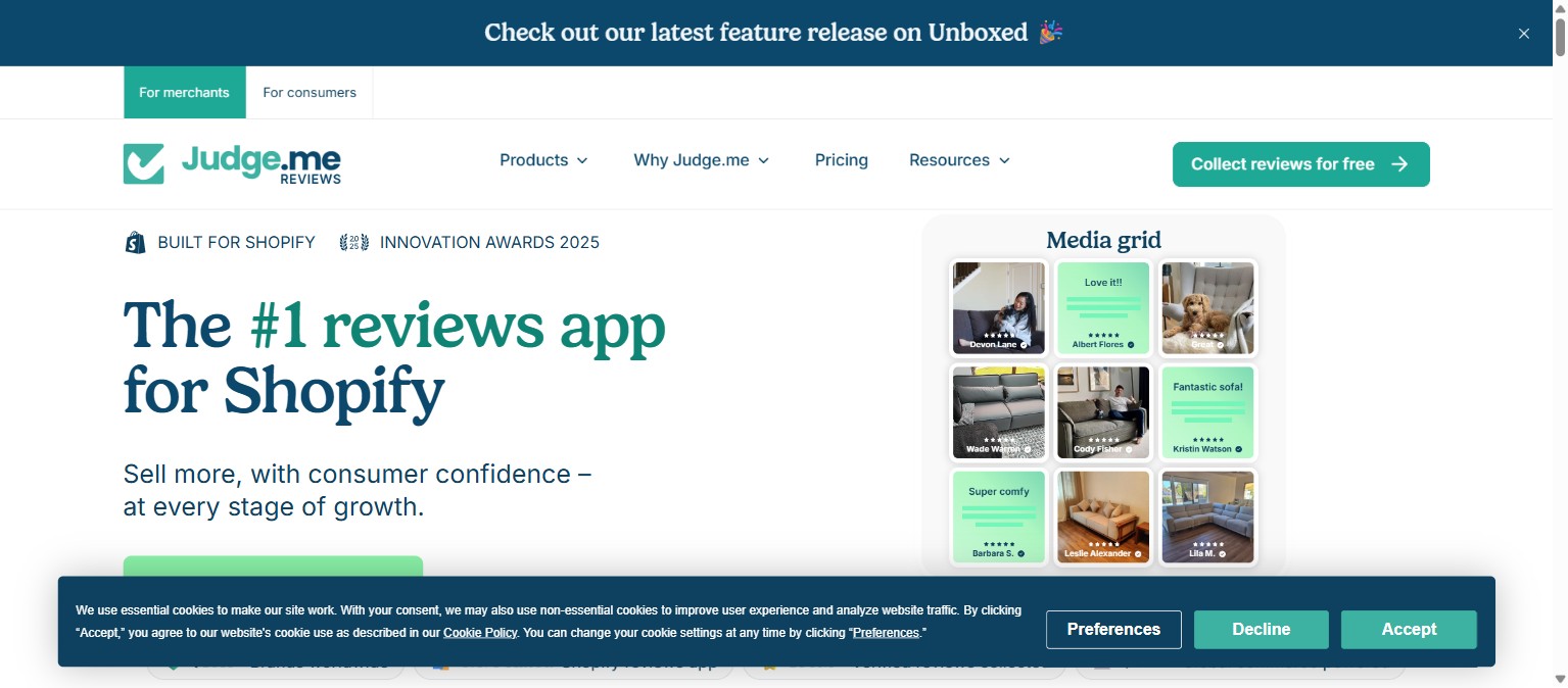 Website der Shopify Produktbewertungen-App Judge.me