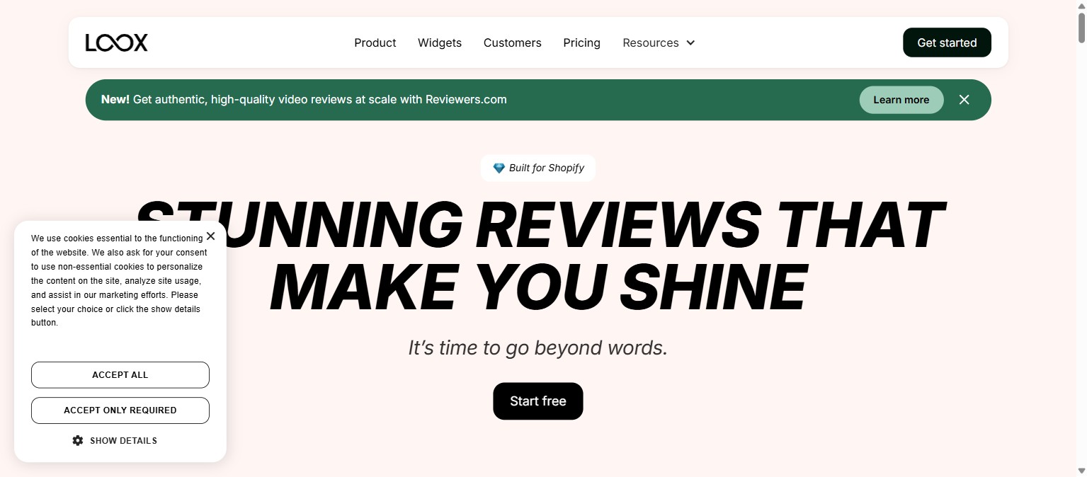Website der Shopify Foto-Bewertungs- und Empfehlungs-App Loox