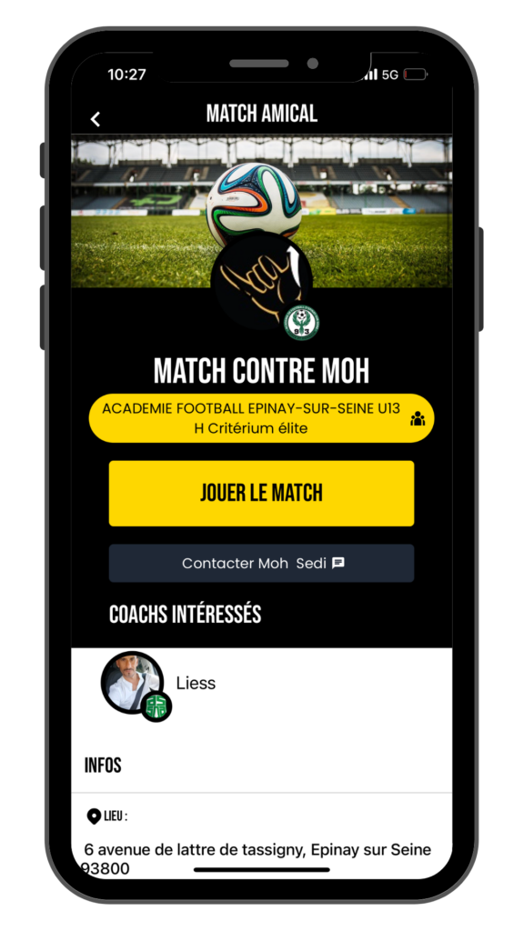 application 1Match disponible sur apple store google play pour organiser un match amical